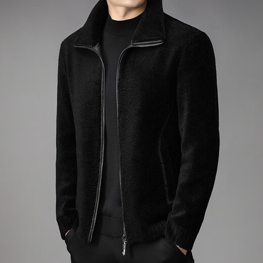 NOSSKISS light luxury brand woolen jacket men's winter lapel solid color trendy fur all-in-one pure wool business jacket military green L 175 (suitable for 135-150 Jin Jin equals 0.5 kg)