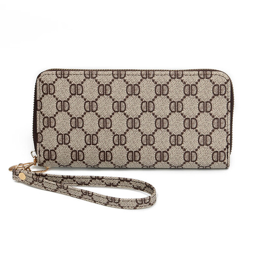 酷奇袋鼠【轻奢品牌】大容量拉链钱包女士长款时尚女式钱夹手拿包七夕手机 D款卡其色