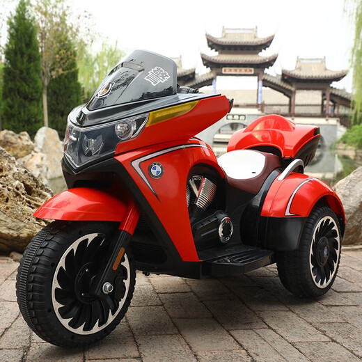 爵士酷派儿童电动摩托车三轮可坐大人大号双人男女小孩玩具车母婴童车 烤漆红：皮座+12V电瓶+音乐+遥控
