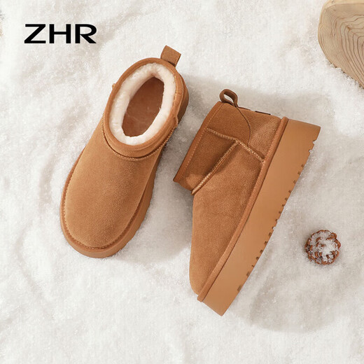ZHR snow boots for women in winter plus velvet warm short boots for women simple round toe thick sole women's boots GZ08 camel 37