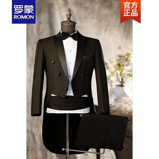 ROMON light luxury tuxedo men's performance clothing host suit suit men's singer suit black and white magician chorus conductor suit new product black without shirt 175/88A