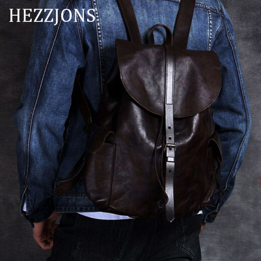 赫泽琼斯真牛皮双肩包进口意大利旅行包时尚潮流软皮双肩行李包英伦背包 咖啡色进口意大利牛皮