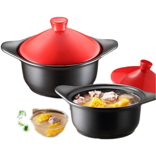 SUPOR household casserole for soup, stew, soup, medicinal clay pot for rice, ceramic pot with high temperature resistance, open flame gas special 90% customer choice (free gloves + silicone spoon) 5L