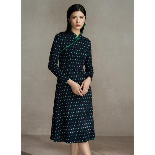 Розовый и голубой гардероб Новый китайский стиль улучшенное писем Cheongsam Polka Dot Letter Play для женской осень и зимней вязаной юбки 535Z695 чернила и мытья синяя xl