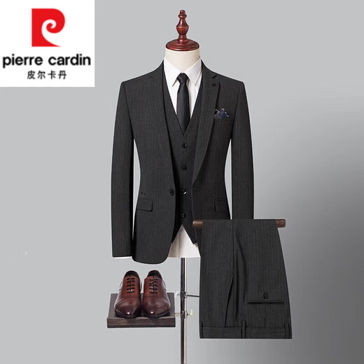 Pierre Cardin high-end suit suit men's wedding groom suit three-piece business casual formal groomsmen vertical striped dress 812-grey striped three-piece suit suit + trousers + 175/48 130-150Jin Jin equals 0.5 kg