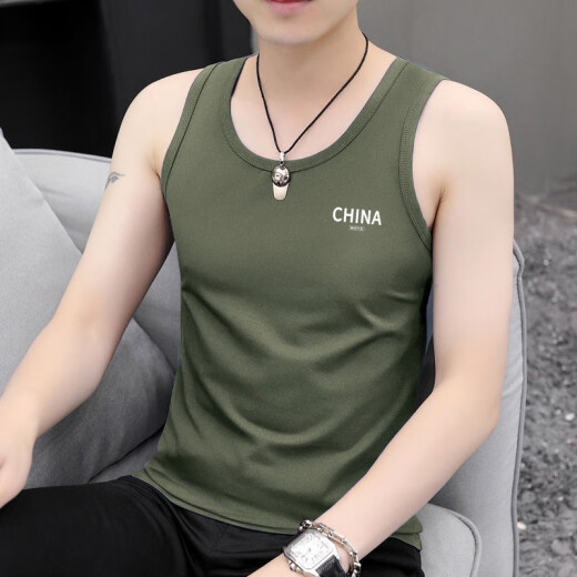 Nanjiren vest men's summer thin men's clothing men's ice silk loose T-shirt sports sweatshirt t vest sleeveless vest china military green + china black XL (115-130Jin [Jin equals 0.5 kg])