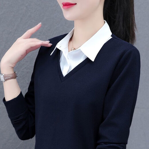 ZHIDOUDOU casual vacation two-piece hooded pullover top women fake two-piece shirt women 2024 spring and autumn new fashion lapel trend ws5009 brown color - spring and autumn style 10XL m 100Jin [Jin equals 0.5 kg]