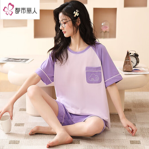 都市丽人睡衣女夏季纯棉薄款短袖可爱学生两件套装韩版春秋天家居服可外穿 红色 SKM6627图色 M码(建议75-95斤)