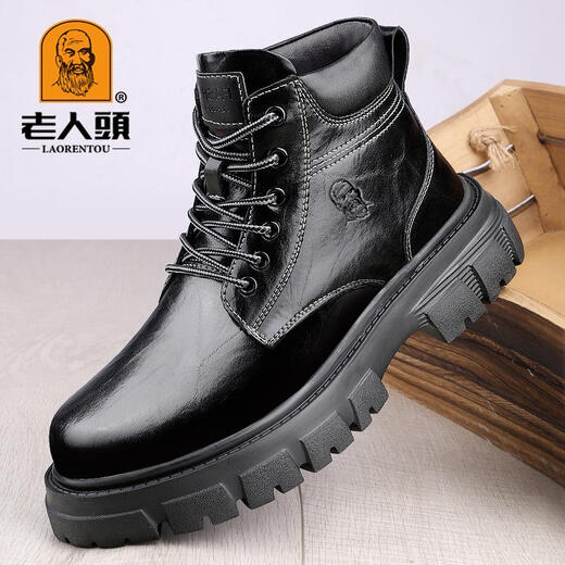 Alte Herrenschuhe aus echtem Leder, Martin-Stiefel, 2024, Herbst und Winter, neue mittelhohe, mittelhohe, lässige Retro-Arbeitsstiefel für Herren QX24987, schwarze Standard-Lederschuhgröße 41