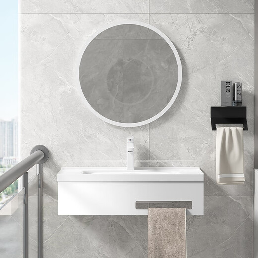 Kevington net formula white wall-mounted stainless steel bracket basin ceramic washbasin small apartment bathroom household wall-mounted wash 43x35 single basin (with drainer)