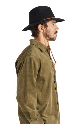 BRIXTON outdoor wool felt hat 9cm wide brim adjustable unisex classic black//white Large