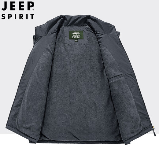 JEEP SPIRIT秋冬季加绒保暖背心钓鱼马甲男多口袋摄影马夹外套 灰色 677A款 加绒 3XL 建议165-180斤