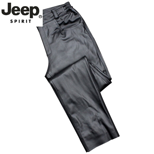 Pantalon en cuir authentique de jeep spiritueux pour la tête de tête pour hommes Pantalon de moto à travers le vent pour l'automne et l'hiver Pantalon décontracté d'âge moyen d'automne et d'hiver