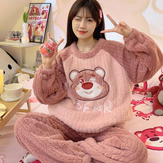 PAJAMAS PEI SHIYAN POUR FEMMES CORAL VELVET HIVER 2024 NOUVEAUX filles de flanelle épaissies Big Children's Child's Warm Set peut être porté à l'extérieur de xx4873 / c Ensemble de flanelle épaissie en peluche xl 170cm115-130jin [Jin est égal à 0,5 kg]