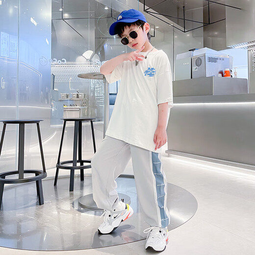 McTicco Boys Sports Summer Suit New Summer delgado de altura corta Día de regalos de regalos para niños de tamaño mediano 9767 Negro + 5725 Gradiente [set] 140 cm