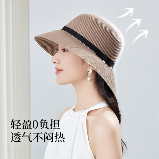 Siggi遮阳帽子女春夏简约蝴蝶结大檐草帽户外防紫外线草编防晒帽 本草米