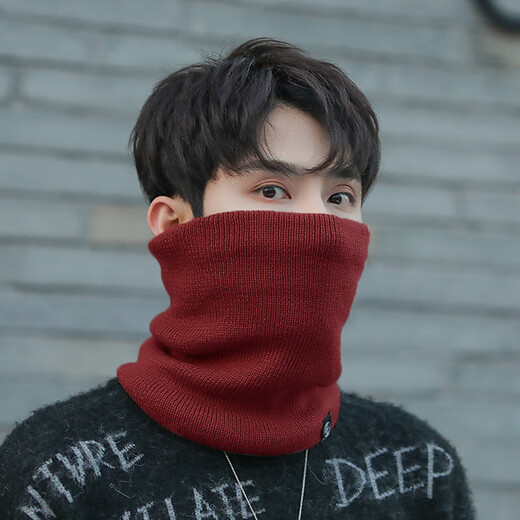 Ice Jade Fengzi Neck Scarf Men's Trendy Neck Warmer Knitted Wool Scarf Women's Autumn and Winter Cycling Windproof Plus Velvet Thickened Pullover Gray