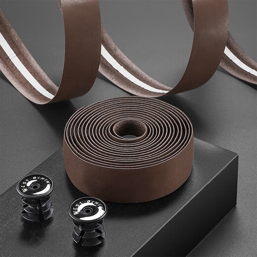 WestBiking road handlebars with genuine leather handlebars, retro cowhide straps, bicycle handlebar wrap, black