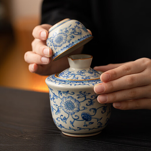 Xiyuanji Blue and White Ru Kiln Wine Warmer Set Ceramic Wine Warmer Household Hot Wine Kettle Yellow Wine White Wine Cup Wine Set Fanhua Ru Kiln Yuanyue Wine Warmer Set