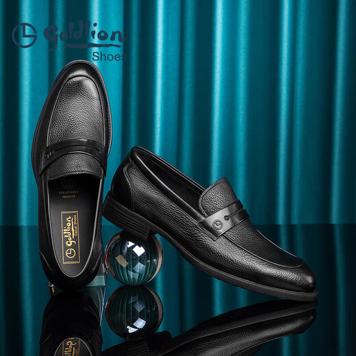 Goldlion Men's Shoes Business Casual Shoes Leather Shoes Light and Comfortable Leather Shoes G521310324AAB-Black-39 Size