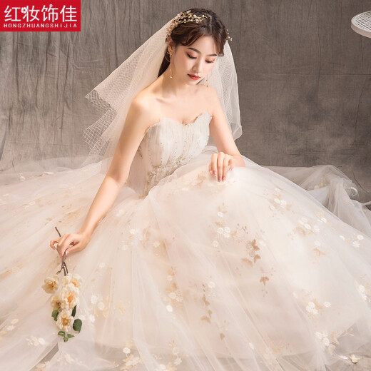 Red makeup and good decoration 2021 new summer shell tube top main wedding dress bride simple forest style light gauze floor-length wedding dress M size