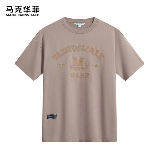 
Mark Huafei [pure cotton] short-sleeved T-shirt for men 25 spring and summer new round neck letters embroidered comfortable breathable loose men's T-shirt 701 khaki (silhouette version) S (height 155-165 weight 55-60)