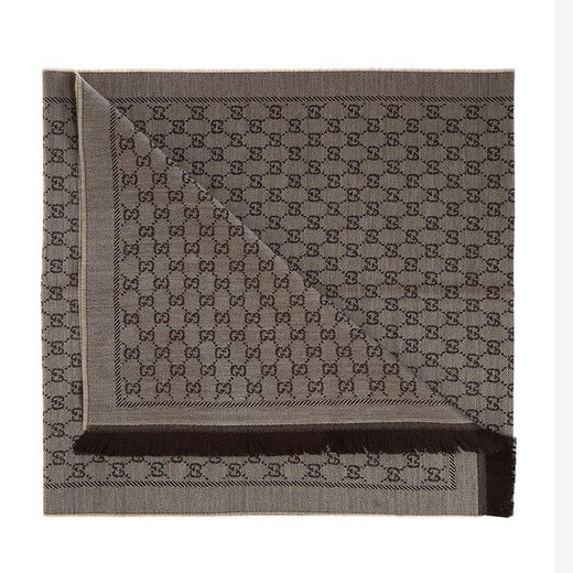 古驰（GUCCI）围巾 男女通用双G花纹图案双面用针织羊毛gucci围巾 米咖色 411115 3G200 9764
