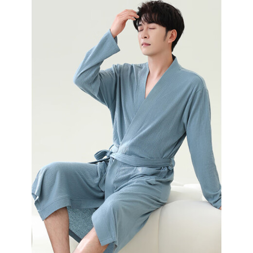 
Langsha nightgown men's spring and autumn pure cotton medium-length bathrobe 2025 new casual large-size thin youth yukata LJ16822 M [weight 100-120Jin [Jin equals 0.5 kg]]