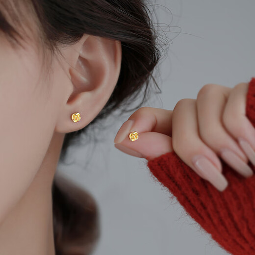 Putino 999 earrings for women yellow. Golden flower earrings New Year earrings light luxury autumn and winter style 2024 new trend 999 small rose earrings golden pair