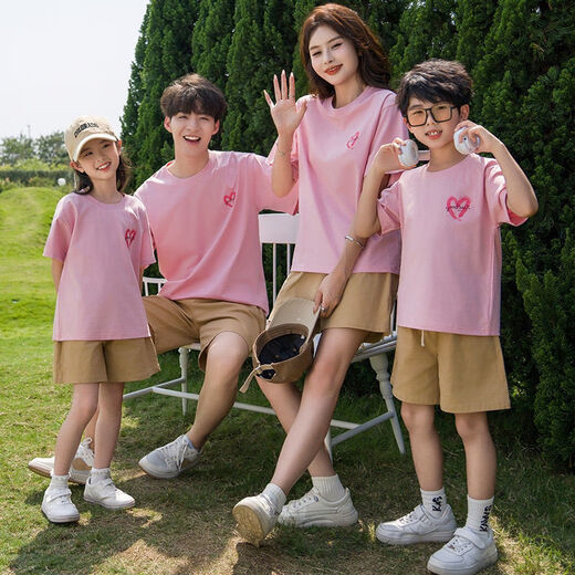 Mumuwu parent-child summer clothing 2025 new T-shirt family suit mother-daughter clothing mother-child family of three Internet celebrity 376 apricot suit adult XL size (recommended 160Jin Jin equals 0.5 kg for inner wear)