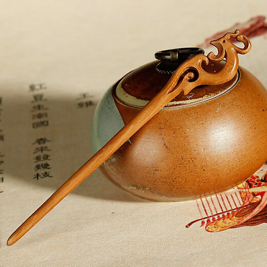 Chimera (CHIMERA) peach wood hairpin hand-carved antique costume updo cheongsam Hanfu headdress girl birthday gift