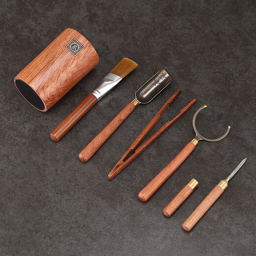 Jiutang Tea Ceremony Six Gentlemen Light Luxury High-end Solid Wood Kung Fu Tea Set Accessories Tea Knife Tea Clip Tea Making Tool Set Thickened Tube (ZF) Rosewood Six Gentlemen
