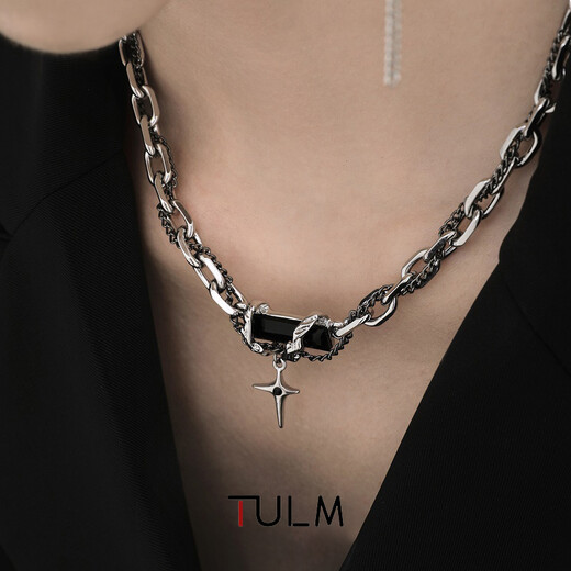 TULM black diamond multi-layer winding necklace pendant for men and women, trendy and cool clavicle chain for couples, Valentine's Day birthday gift for boyfriend L1157 dark winding star necklace