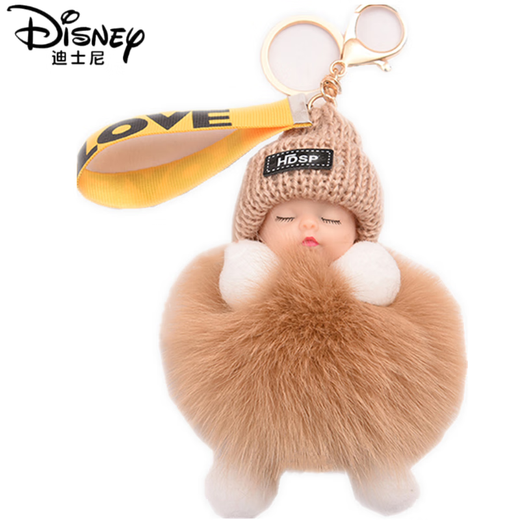迪士尼（Disney）网红毛绒球钥匙扣汽车毛绒挂饰可爱公仔书包包挂件生日礼物女 韩粉(蝴蝶结带钻)
