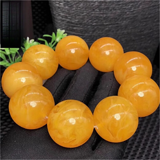 DL 1998 Fat Donglai quality beeswax bracelet chicken fat yellow amber men's single circle bracelet female old honey round beads 12mm 16 pieces