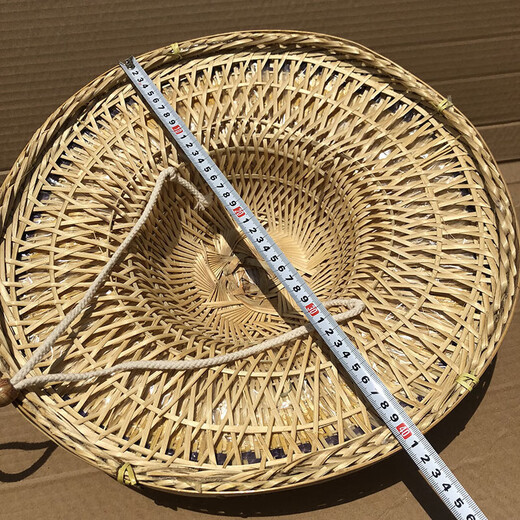 布力潘手工竹编太阳帽斗笠帽海南中山帽舞蹈道具大檐帽子遮阳遮雨大圆帽 纯色_直径41Cm M(56-58Cm)