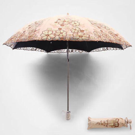 MODX防晒防紫外线黑胶遮阳伞女神蕾丝刺绣太阳伞晴雨两用折叠伞新款 6218贰折灰色