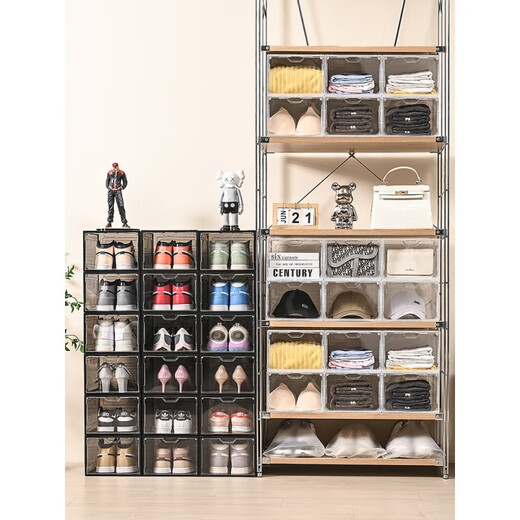 6-sided full hard shoe box storage box AJ sneakers anti-oxidation shoe cabinet transparent shoe plastic acrylic hat box shoe wall side opening white 10 pieces (about size 46 high-top sneakers) 33x27x21cm