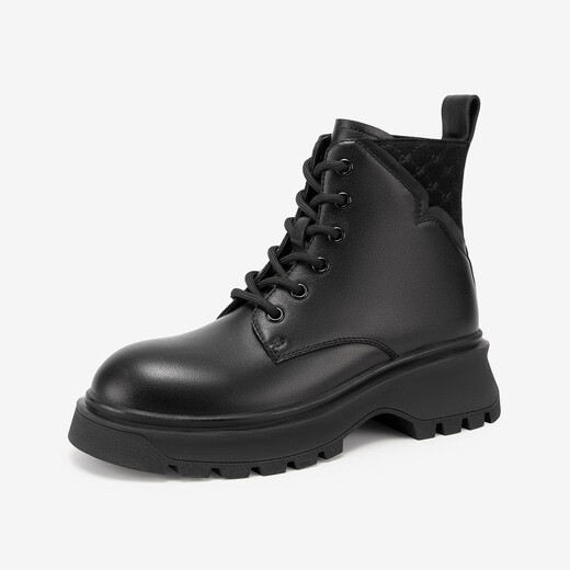 Qianbaidu heighten Martin boots for women in winter new genuine leather fashionable short boots for women shoes with velvet to keep warm black (velvet inside) 37