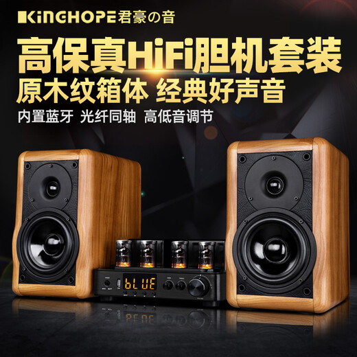 KINGHOPE君豪之音A-2迷你组合音响HIFI发烧电子管双环牛胆机套装功放音响蓝牙U盘家用桌面音箱音响 A2音响+TH108胆机