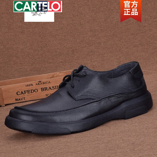 CARTELO Spring and Autumn New Fashion Classic Toe-layer Cowhide Business Casual Men's Leather Shoes Genuine Leather Thick Sole Soft Leather European and American Men's Shoes Black 3899 38