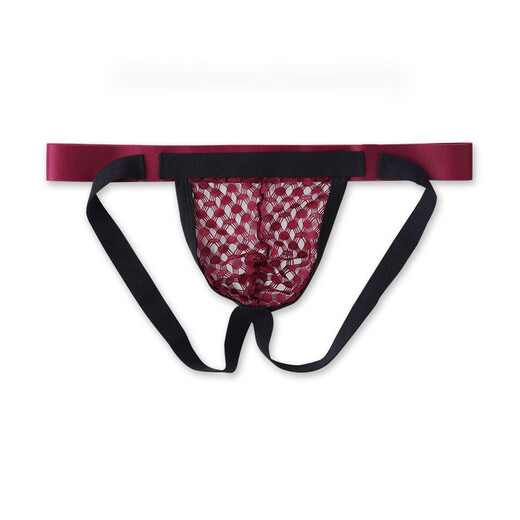 ROSELEX confidential delivery men's double-butt underwear sexy thong mesh hollow transparent gay underwear L red