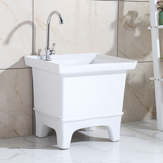 Mop pool ceramic balcony washing mop pool household mop pool bathroom small and large mop basin with high-curved faucet 43 cm backrest filter station controlled drain