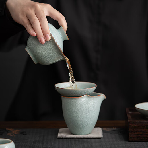 SUSHI CERAMICS Ru Kiln Ice Flower Glaze Tea Set Opening Pieces Can Grow Gold Thread Teapot Three-Cai Covered Bowl 8 High-End Gift Boxes Holiday Gifts