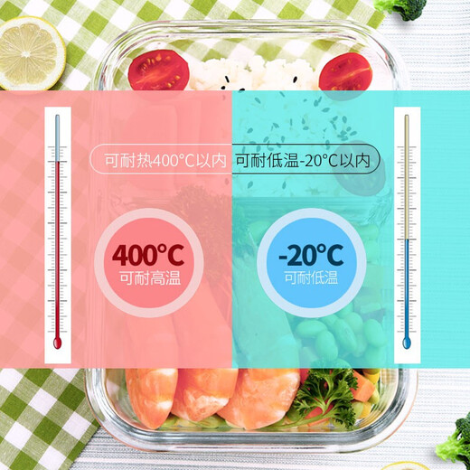 
Chuangde heat-resistant glass fresh-keeping box, special lunch box for office workers' microwave oven, separate glass bowl bento box set, Xinghai blue round 700+three partitions 1050+pack tableware