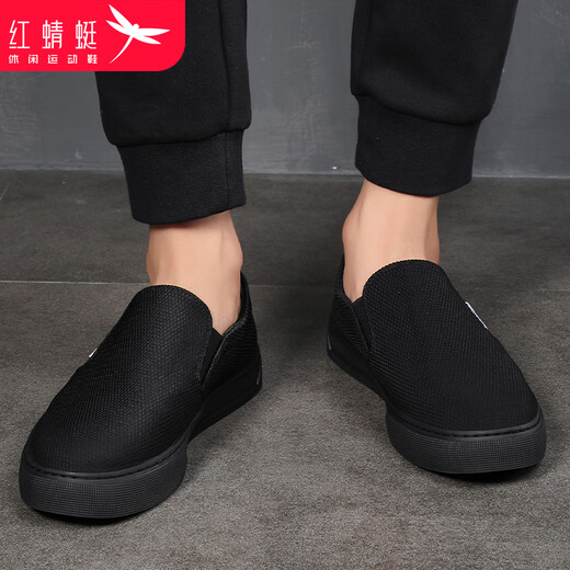 Red Dragonfly (Red Dragonfry) Zapatos de pedal de un pie zapatos de pedal de un pie para hombres y otoño nuevos zapatos casuales de hombres suaves para hombres para conducir la comodidad y los zapatos livianos de lona perezoso C0TT00301 Negro 41