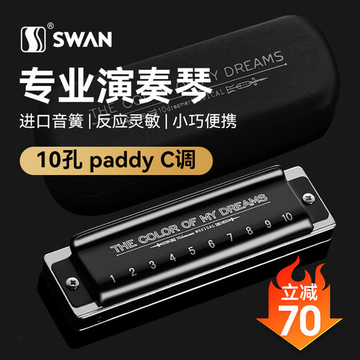 天鹅（SWAN）追梦人口琴10孔布鲁斯爱尔兰paddy音阶高级专业演奏(黑色）