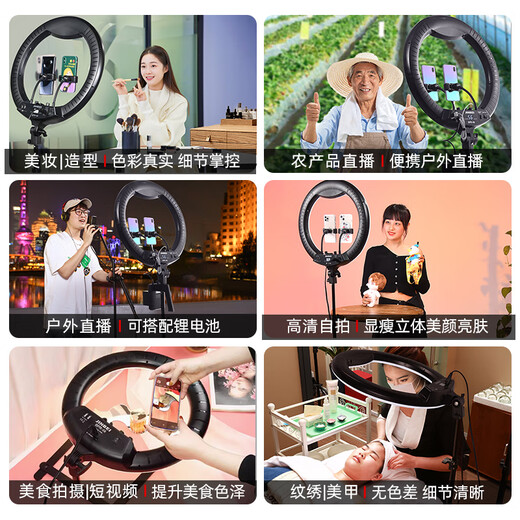 JINBEI EFR-48/LR480II ring fill light mobile live streaming stand with goods soft light anchor special beauty lamp photography beauty tattoo embroidery photography and photography constant light fill light LR-480II+ floor stand [18 inches large area fill light]