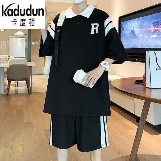 Kaduton Adolescente Traje de manga corta de 20 años de edad de 20 años de edad en una camiseta suelta de gran tamaño de la escuela secundaria de 16 años Traje de ropa deportiva 5012 Muja negra M (70-100Jin [Jin es igual a 0.5 kg])