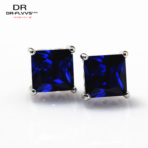Fat Donglai's same Tanzanite sapphire princess-shaped earrings for women, Korean style, main stone 7X7mm